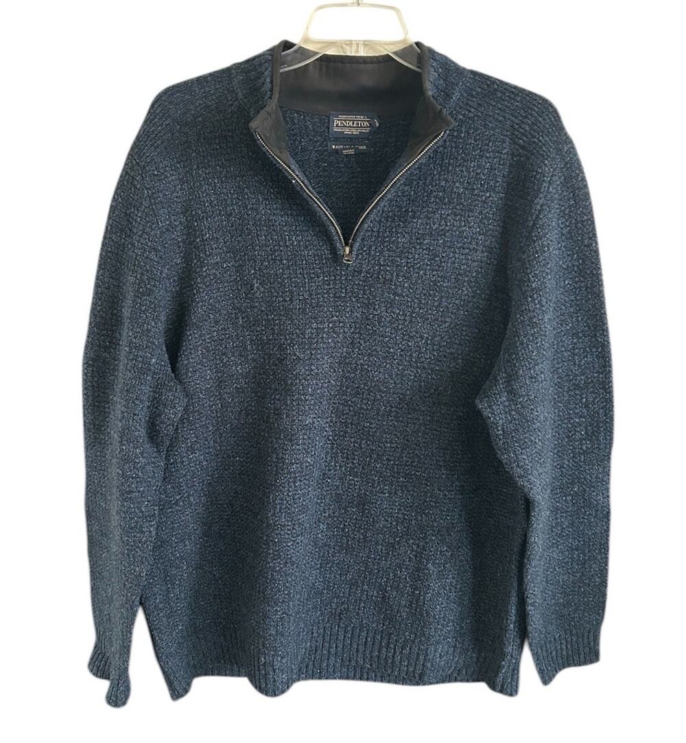 Pendleton Shetland Wool Sweater Mens XXL Blue 1/4 Zip Pullover Outdoor EUC